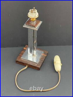 Lampe luminaire Art Déco métal argenté & bois exotique design années 1930