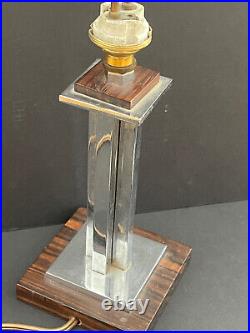 Lampe luminaire Art Déco métal argenté & bois exotique design années 1930