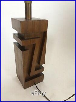 Lampe moderniste bois Teck ou Acajou style art déco dlg adnet Annees 60-70 wood