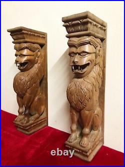 Lion Mur Corbel Paire Support Statue Acajou Sculpture En Bois Porte Home Decor E