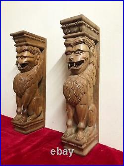 Lion Mur Corbel Paire Support Statue Acajou Sculpture En Bois Porte Home Decor E