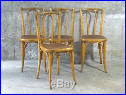 Lot de 4 chaises bistrot assises bois vers 1920(no Baumann noThonet)