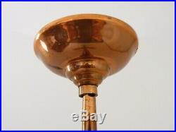 Lustre, suspension, luminaire Art Déco à 3 globes et structure cuivre et bois