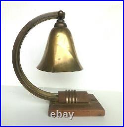 Magnifique Lampe De Bureau En Laiton Et Bois A Électrifié Art Deco
