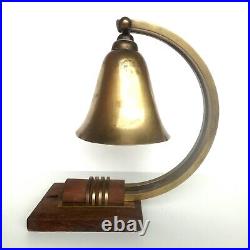 Magnifique Lampe De Bureau En Laiton Et Bois A Électrifié Art Deco