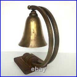 Magnifique Lampe De Bureau En Laiton Et Bois A Électrifié Art Deco