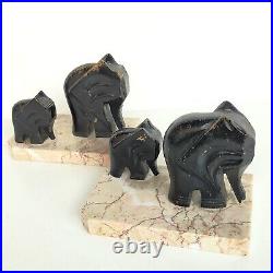 Magnifique Paire D'anciens Serre Livres Elephants En Bois Sur Marbre Art Deco