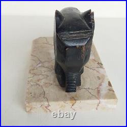 Magnifique Paire D'anciens Serre Livres Elephants En Bois Sur Marbre Art Deco