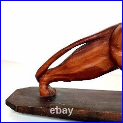 Magnifique Sculpture Animalière Tigre En Bois Sculpté Sur Socle Art Déco 50cm