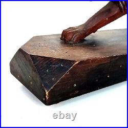 Magnifique Sculpture Animalière Tigre En Bois Sculpté Sur Socle Art Déco 50cm