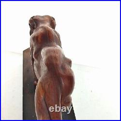 Magnifique Sculpture Animalière Tigre En Bois Sculpté Sur Socle Art Déco 50cm