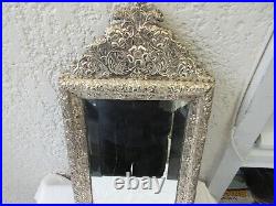 Magnifique miroir biseauté cadre bois recouvert d'une feuille de métal argenté