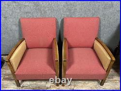 Magnifique paire de fauteuils époque Art Déco en bois clair circa 1940