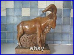 Marguerite de Blonay. Art Déco. Mouflon de l'Atlas. Maroc. Bois ht 44cm