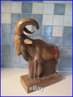 Marguerite de Blonay. Art Déco. Mouflon de l'Atlas. Maroc. Bois ht 44cm