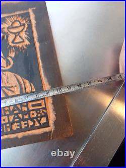 Matrice plaque bois impression 1933 Art Déco double Religieux Lycée Henry IV