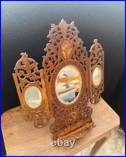 Miroir Lutrin de voyage Art Déco 1930 Bois d'olivier