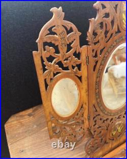 Miroir Lutrin de voyage Art Déco 1930 Bois d'olivier
