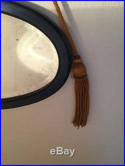 Miroir Ovale Biseaute Bois Stuc Laque Bleu Noir Pompons Epoque Art Deco