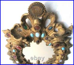 Miroir baroque Art Nouveau résine ancienne, incrustations de perles multicolores