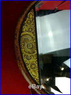 Miroir rond art déco ancien bois peint et doré cordon pompon fil métal doré 59cm