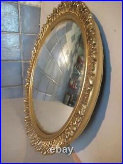 Miroir sorcière vers 1920-40. Art Déco, stuc doré 32cm