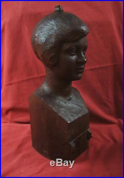 Numa Patlagean Buste Jeune Fille Enfant Sculpture Art Deco Bois Sculpteur Juif