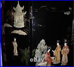 PARAVENT Chinois, 4 volets, bois laqué, décor nacre, hauteur 1,30 m