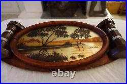 PLATEAU ART DECO VINTAGE 1920 1930 paysage SIGNE GERMONDE bois fixé sous verre