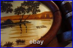 PLATEAU ART DECO VINTAGE 1920 1930 paysage SIGNE GERMONDE bois fixé sous verre
