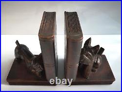 Paire De Serre-livres Aux Scottish Terriers Sculpture Art Deco Cubiste