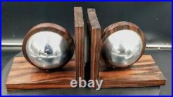 Paire Serre Livres Spheres Chrome+macassar Genre Adnet Periode Art Deco 1930