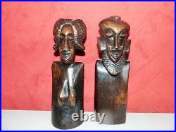 Paire de statues africaine couple art déco en bois ébene haut 25cm