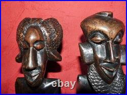 Paire de statues africaine couple art déco en bois ébene haut 25cm