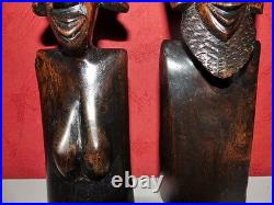 Paire de statues africaine couple art déco en bois ébene haut 25cm