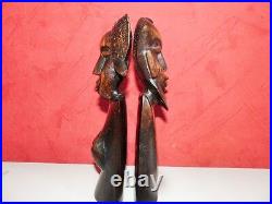 Paire de statues africaine couple art déco en bois ébene haut 25cm