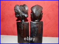 Paire de statues africaine couple art déco en bois ébene haut 25cm