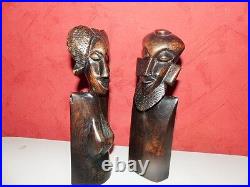 Paire de statues africaine couple art déco en bois ébene haut 25cm