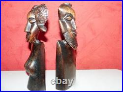 Paire de statues africaine couple art déco en bois ébene haut 25cm