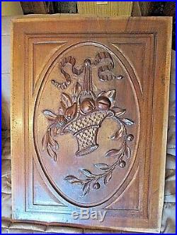 Paire-panneaux de portes anciens sculptés-paniers de fruits-carved wood-noyer