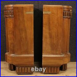 Paire tables de chevet meubles art deco en bois et marbre style ancien