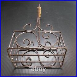 Panier miniature fer forgé bois fait main vintage design art déco France N5819