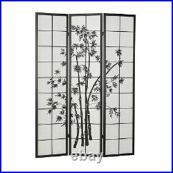 Paravent japonais bois en noir dessin bambou séparateur interieur Homestyle4u
