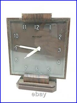 Pendule Jaeger Lecoultre Pendulette de Bureau Art Déco Antique Clock Cuir & Bois