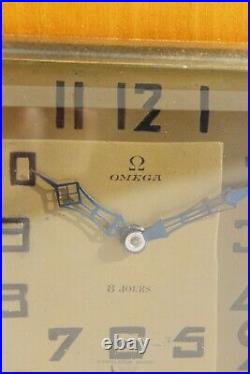 Pendule Omega Swiss 8 jours période Art Déco cadran émaux cloisonnés 1930s