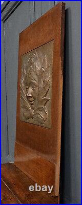 Plaque Art déco visage de femme cubisant 1930 porte en bois L4006