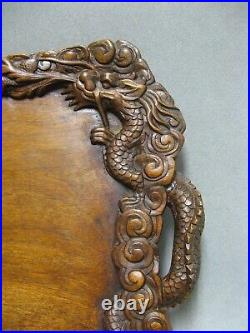 Plateau En Bois Sculpté Aux Dragons. Art d'Asie XIXe