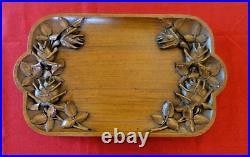 Plateau de service bois sculpté art deco sculpture roses victorian tray