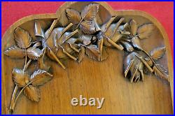 Plateau de service bois sculpté art deco sculpture roses victorian tray