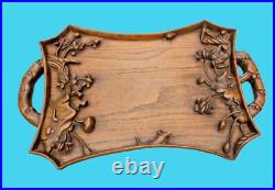 Plateau en bois sculpté art nouveau fleurs et insectes Plateau en bois sculpté art nouveau fleurs et insectes